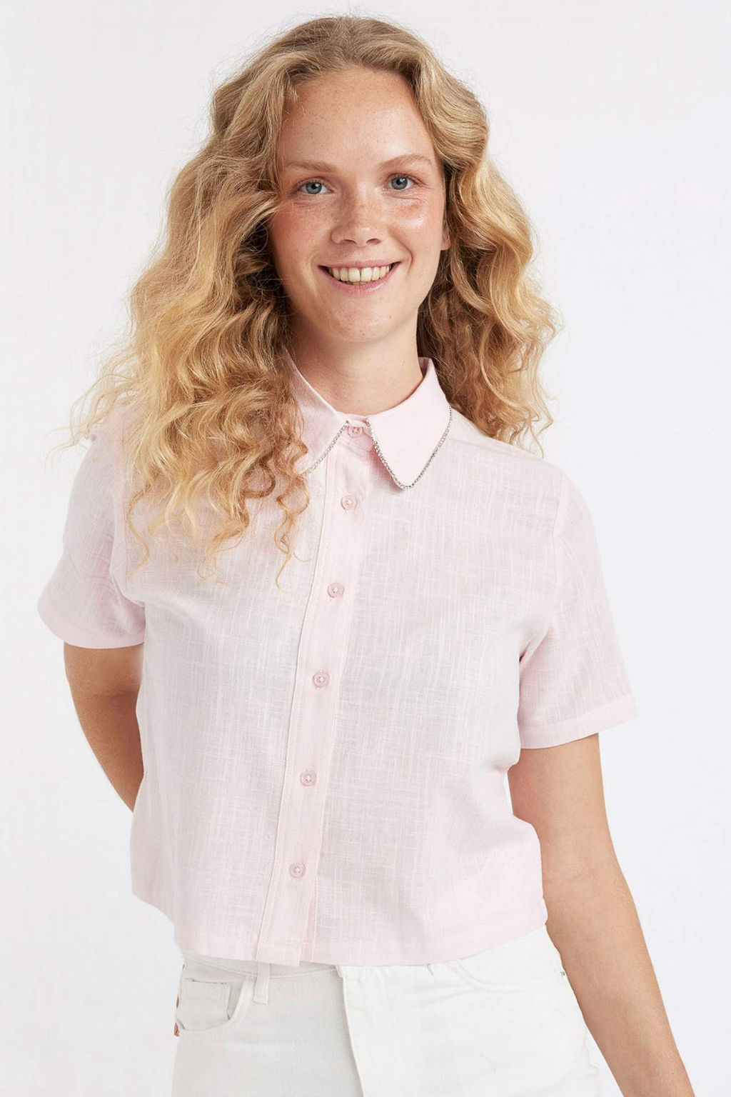 Crop K?sa Kollu Beyaz Gomlek - Defacto фото 2