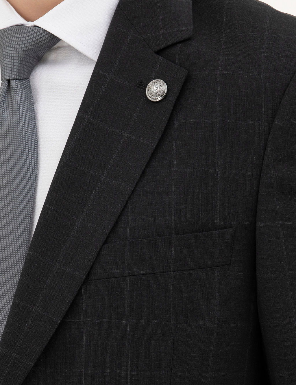 Siyah Slim Fit %100 Y_n Ekose Tak_m Elbise
