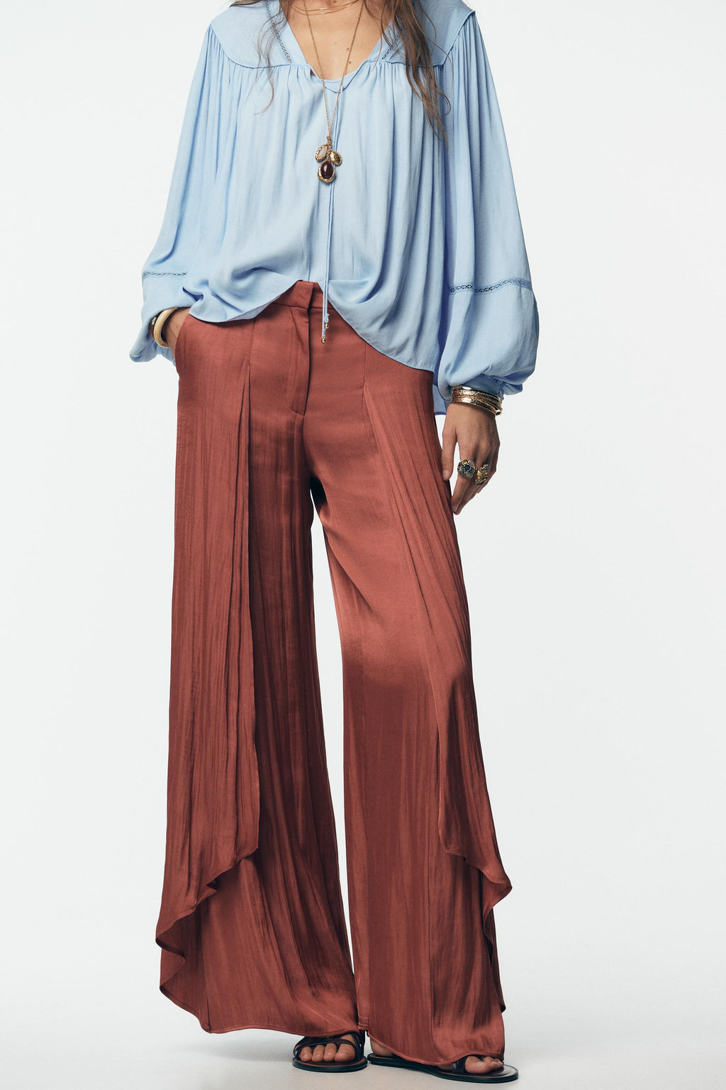FLOWING WIDE-LEG TROUSERS WITH RUFFLES - Zara фото 2