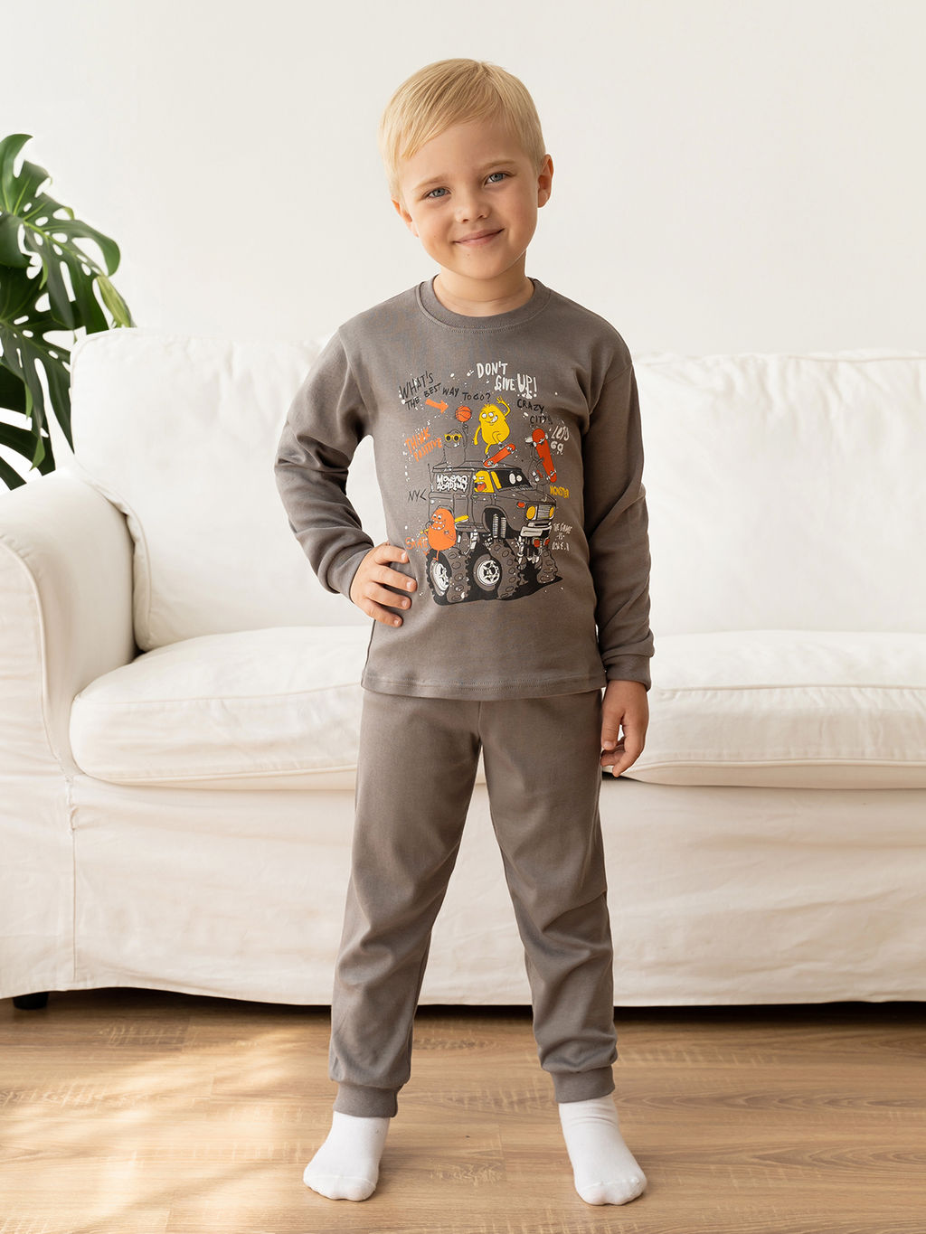 Пижама детская серая монстрики