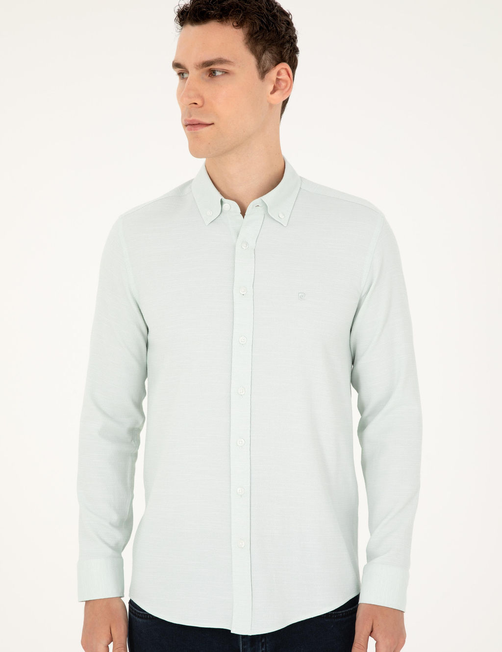 Рубашка Slim Fit зеленая с длинным рукавом