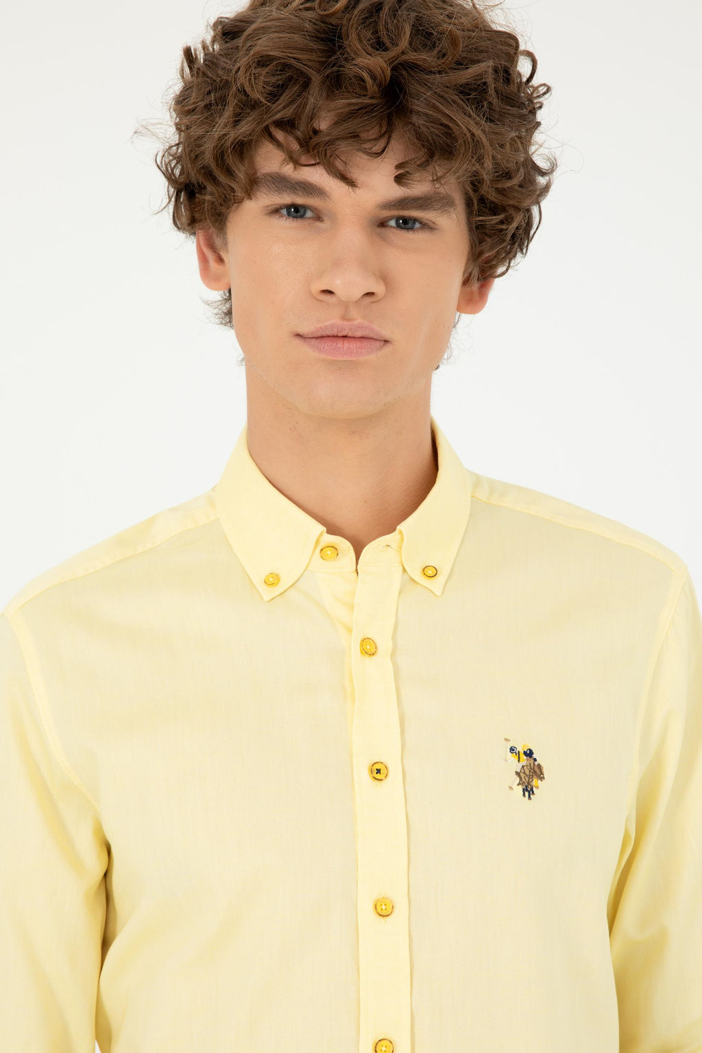 Мужская желтая базовая рубашка с длинным рукавом Неожиданная скидка в корзине - U.s. polo assn фото 2