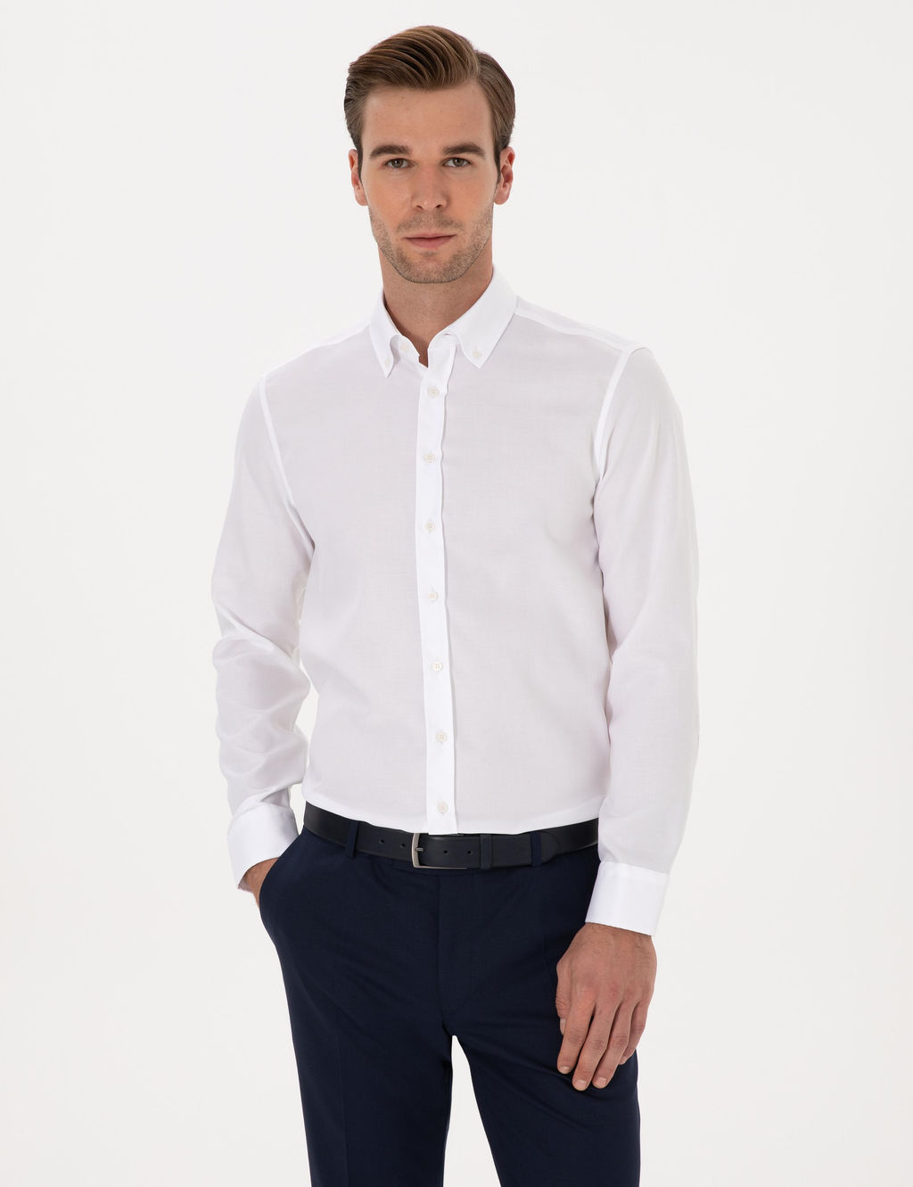 Beyaz Slim Fit Uzun Kollu Basic G_mlek