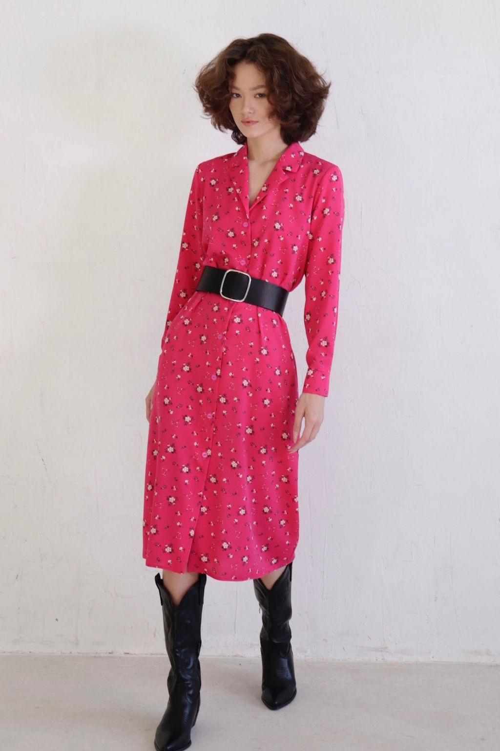 11038 Платье-рубашка с английским воротником малиновое - Martichelli фото 19