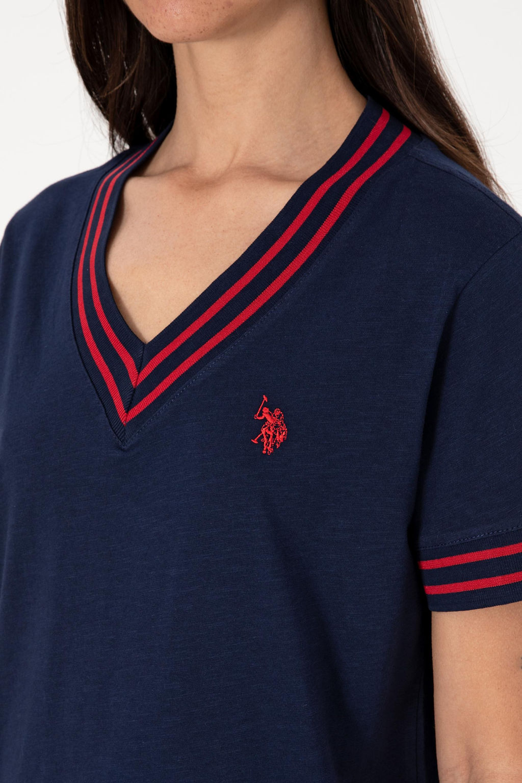 Kad_n Lacivert V Yaka Ti__rt Sepette S_rpriz _ndirim - U.s. polo assn фото 7