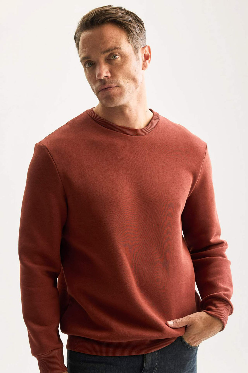 Lacivert 3 Iplik Pamuklu Sardonlu Ici Polarl? Regular Fit Bisiklet Yaka Kal?n Sweatshirt - Defacto фото 6