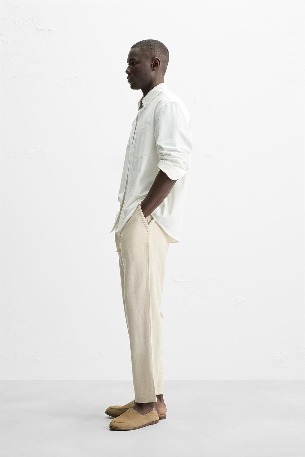 COTTON-LINEN RELAXED FIT TROUSERS - Zara фото 14