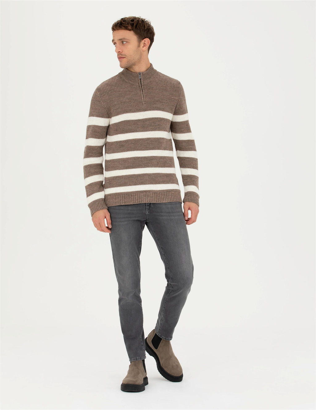 Vizon Melanj Slim Fit Fermuarl_ Dik Yaka Triko Kazak - Pierre cardin фото 4