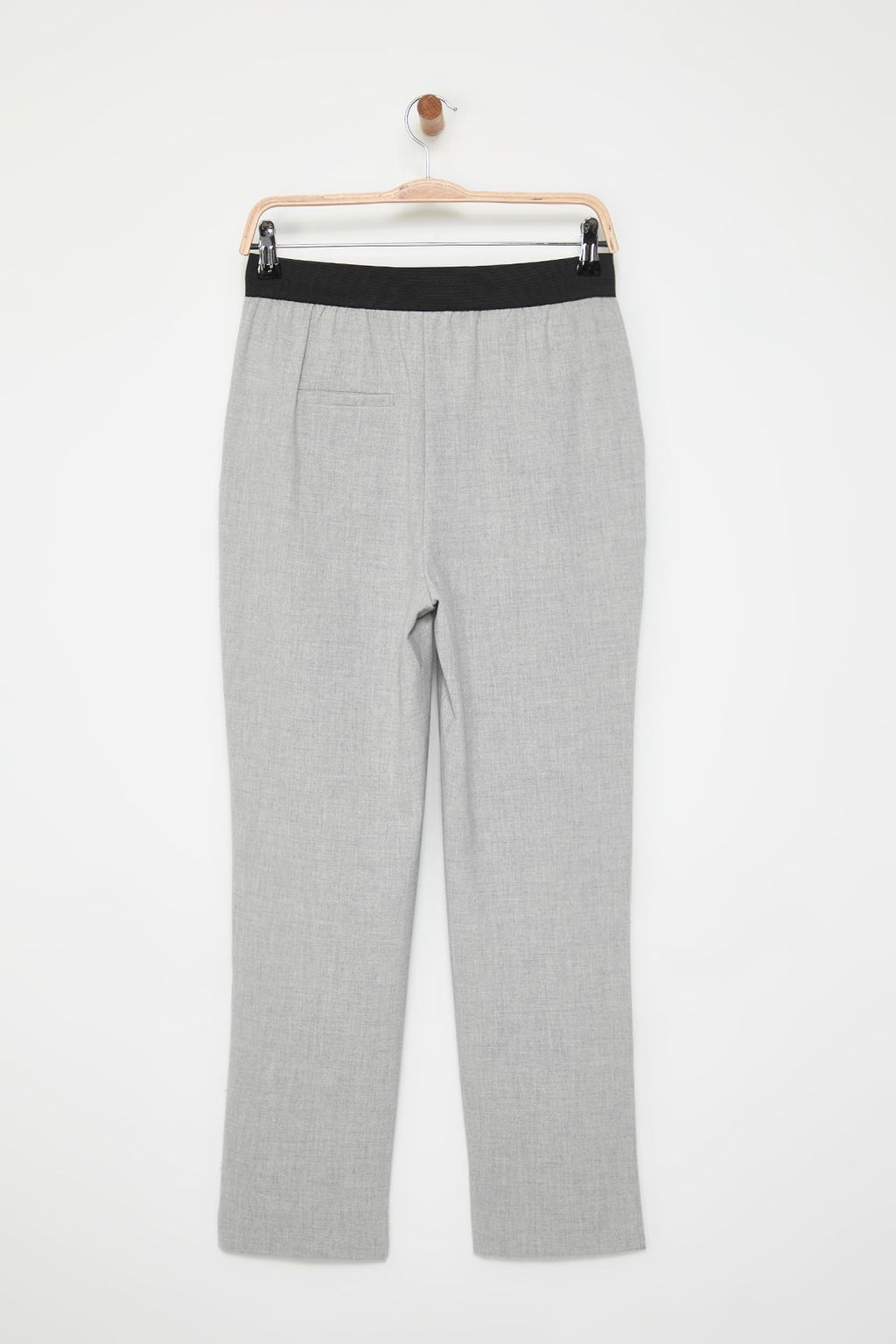 Gri Yuksel Bel Beli Lastikli Cigarette Dar Paca Dokuma Pantolon TWOSS25PL00011