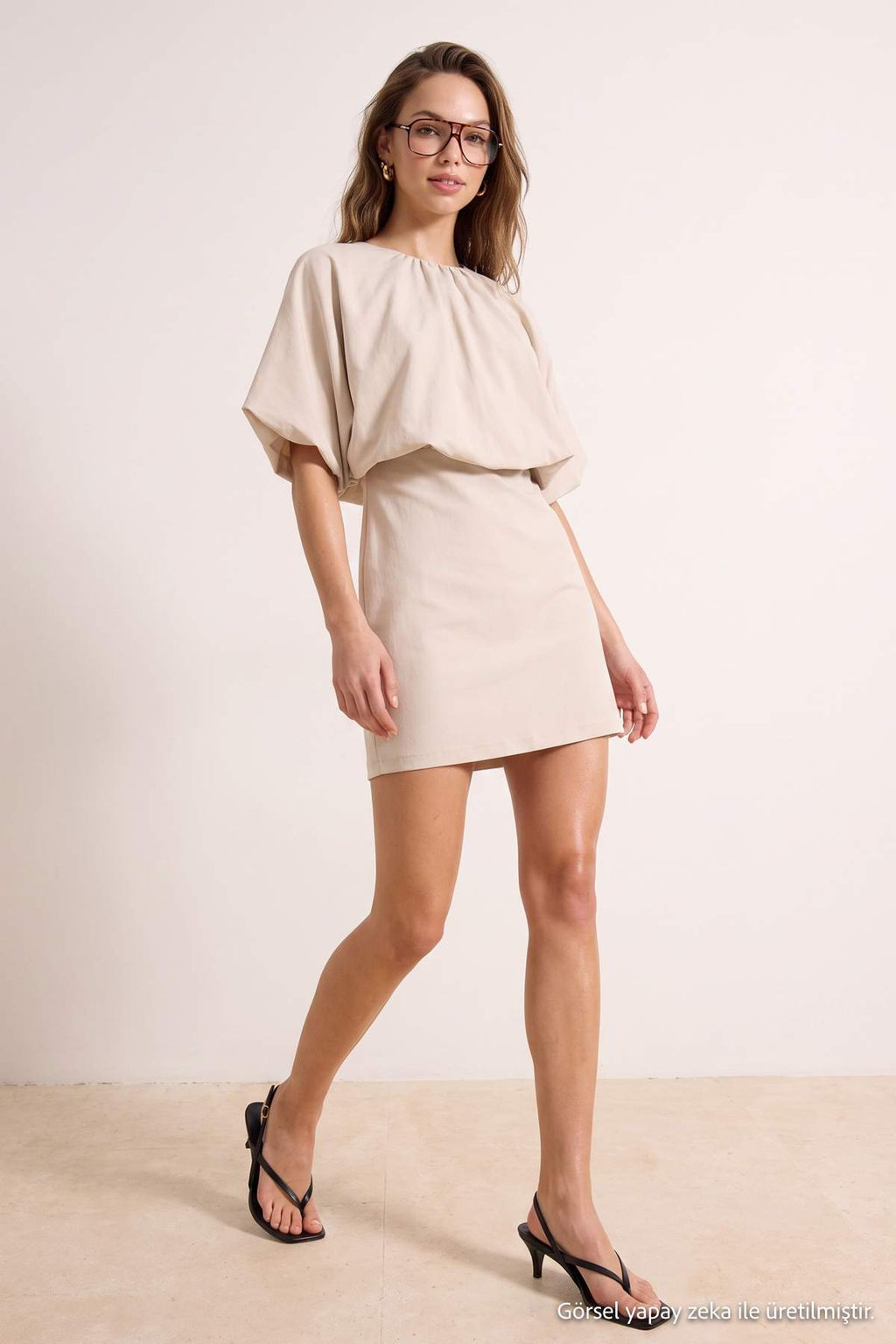 Ta_ Bodycon Yarasa Kol K_sa Kollu Mini Paper Touch _rme elbise TWOSS26EL00780 - Trendyolmilla фото 2
