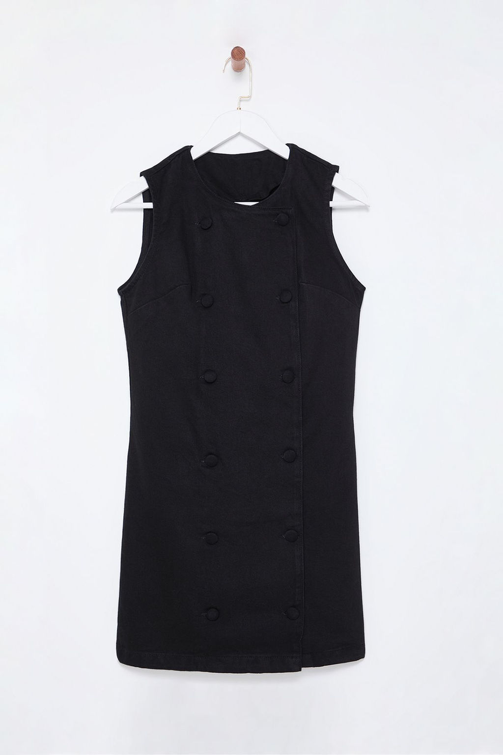 Trendyolmilla Siyah Dugme Detayl? Kruvaze Mini Denim Elbise TWOSS25EL00009