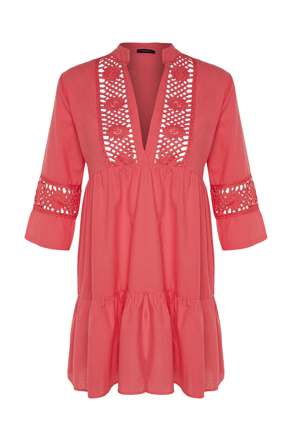 TRENDYOLMILLA Siyah Dokuma %100 Pamuk Dantelli Mini Plaj Elbisesi TBESS20EL0854 фото 25