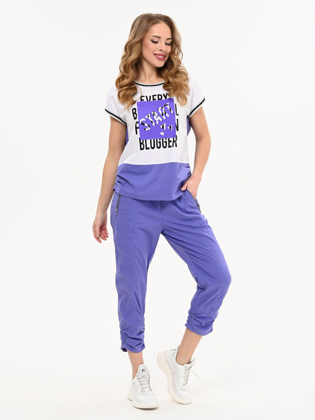 футболка Блузон из хлопчатобумажной ткани с яркими вставками и принтом - А+б коллекция фото 2