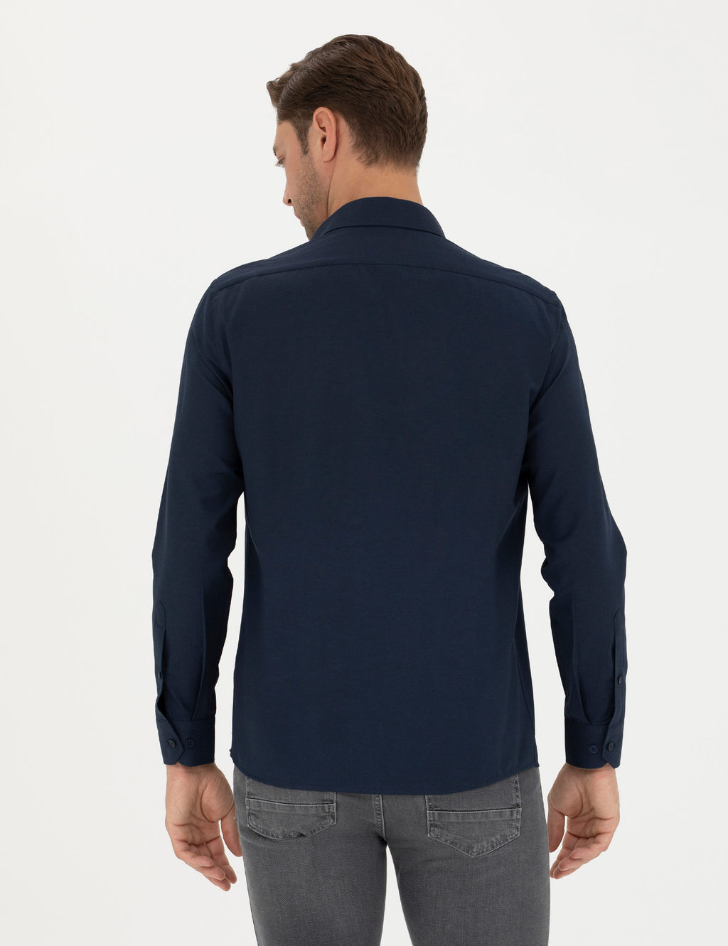 Lacivert Slim Fit Uzun Kollu G_mlek