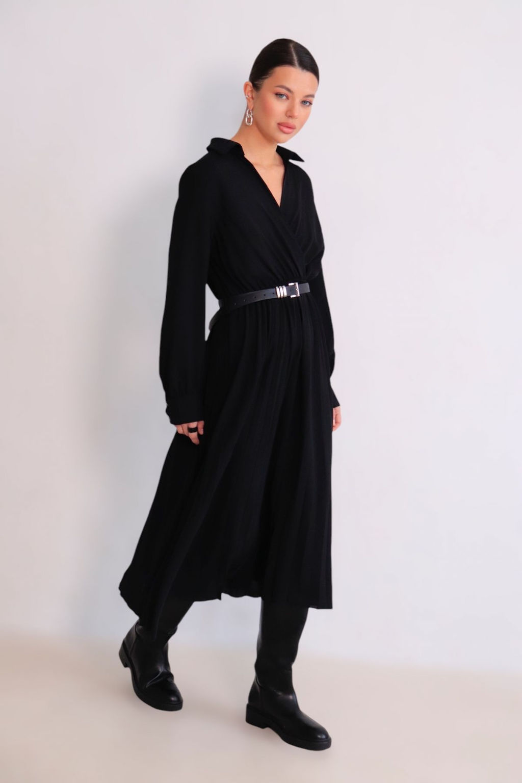 Martichelli Платье чёрное с юбкой-плиссе  фото 11