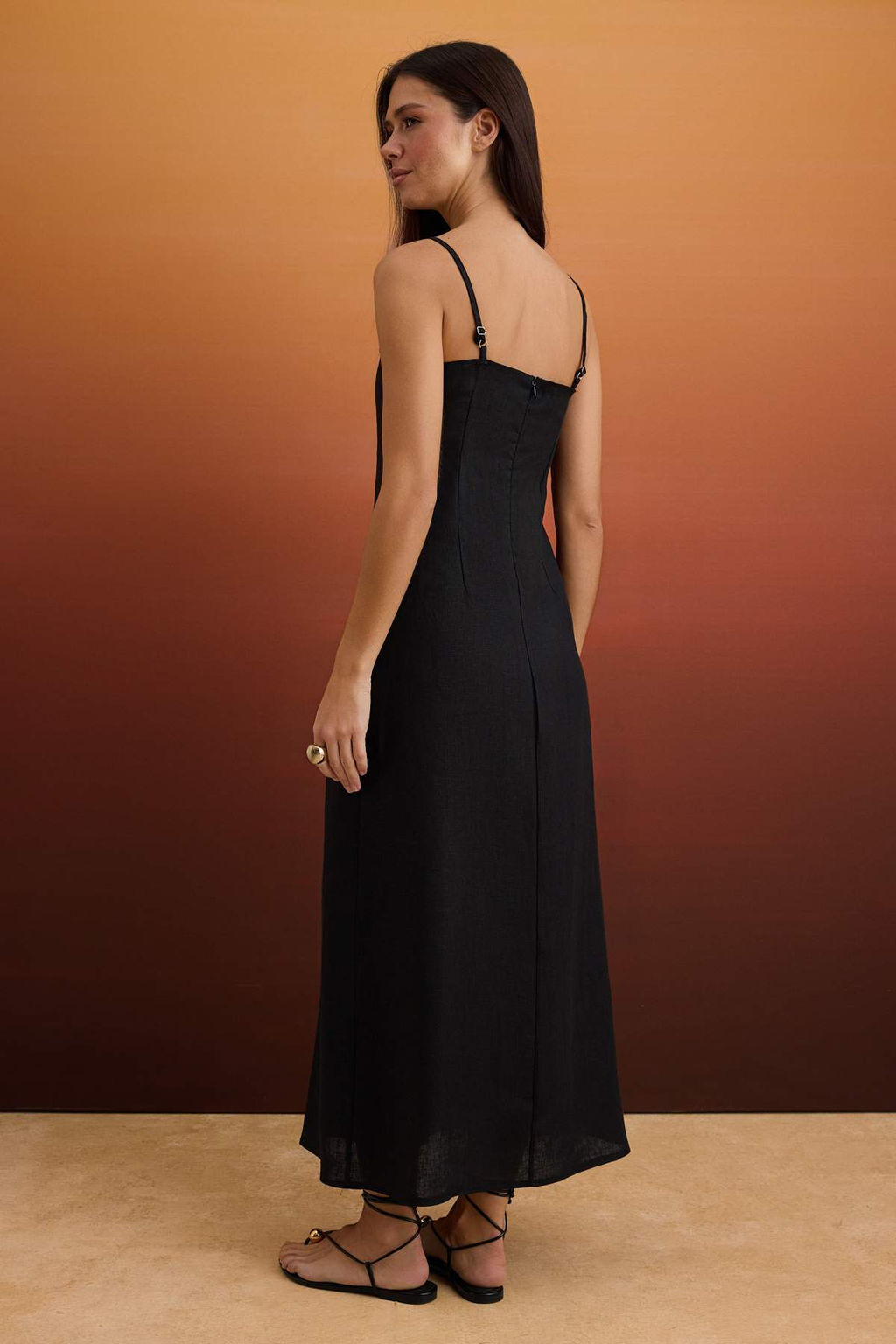 Siyah %100 Keten Basic Midi Elbise TWOSS25EL00606 - Trendyolmilla фото 5