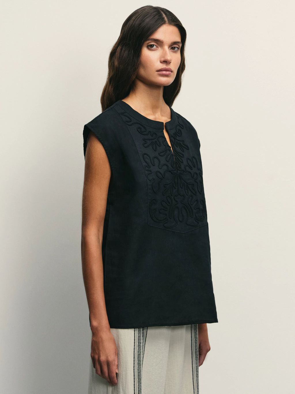 Блузка из смесового льна с вышивкой / Zarina  фото 4