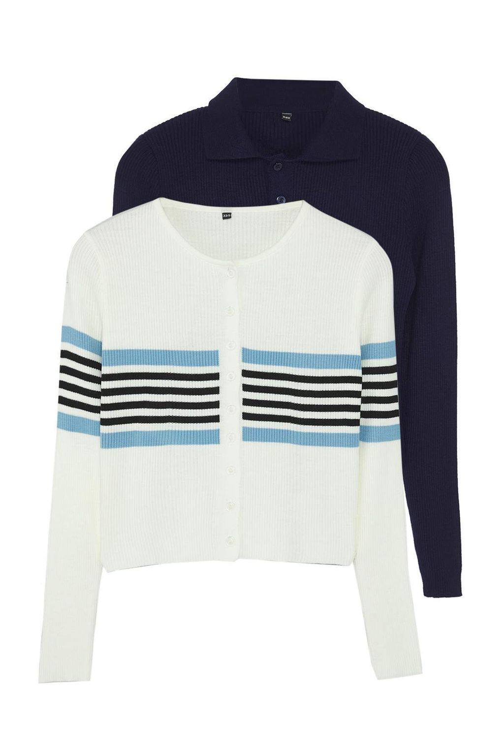 Ekru*001-Lacivert Crop Renk Bloklu-Duz 2li Triko H?rka TWOAW26HI00127 - Trendyolmilla фото 17