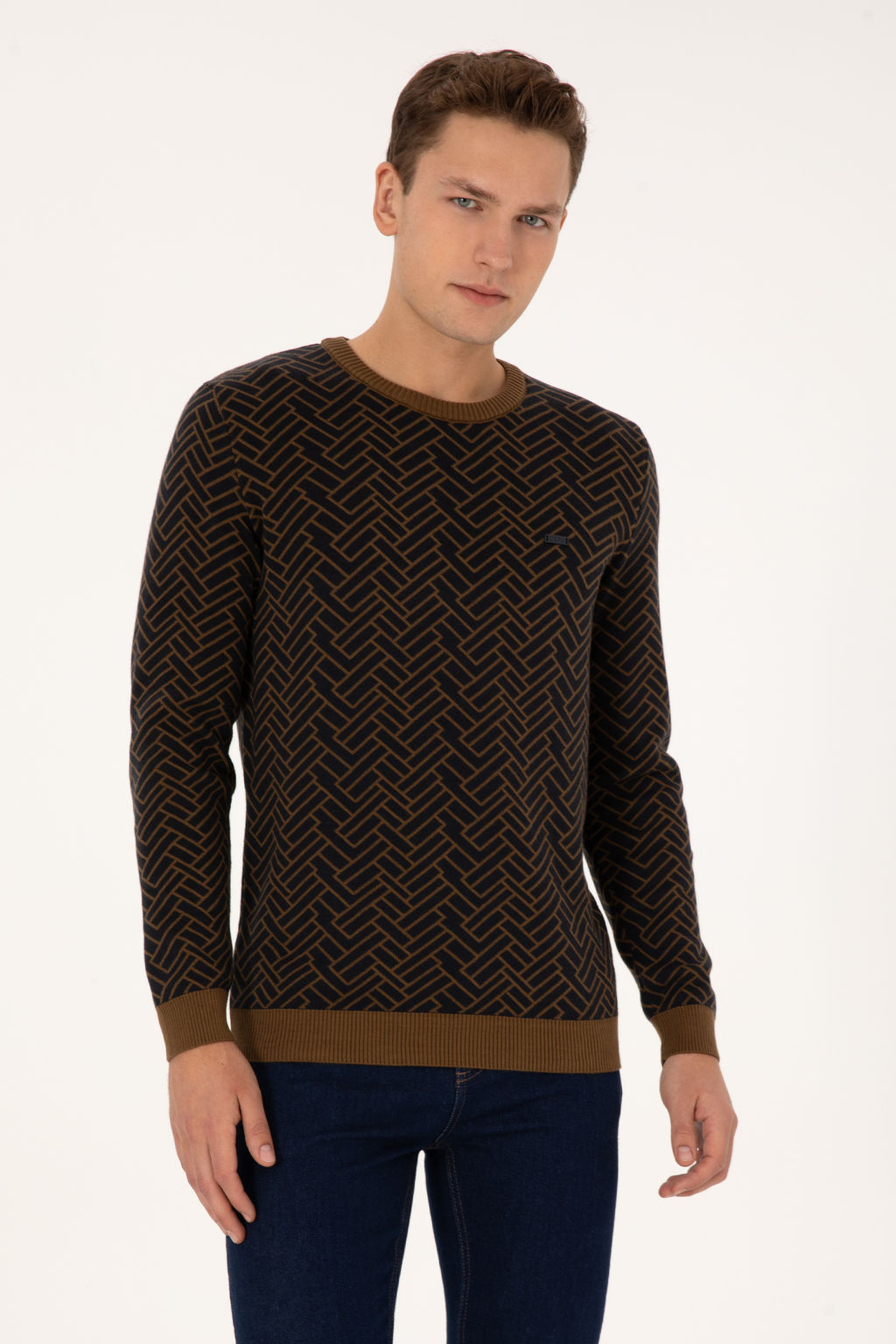 Erkek Slim Fit Bisiklet Yaka Haki Kazak - U.s. polo assn фото 8