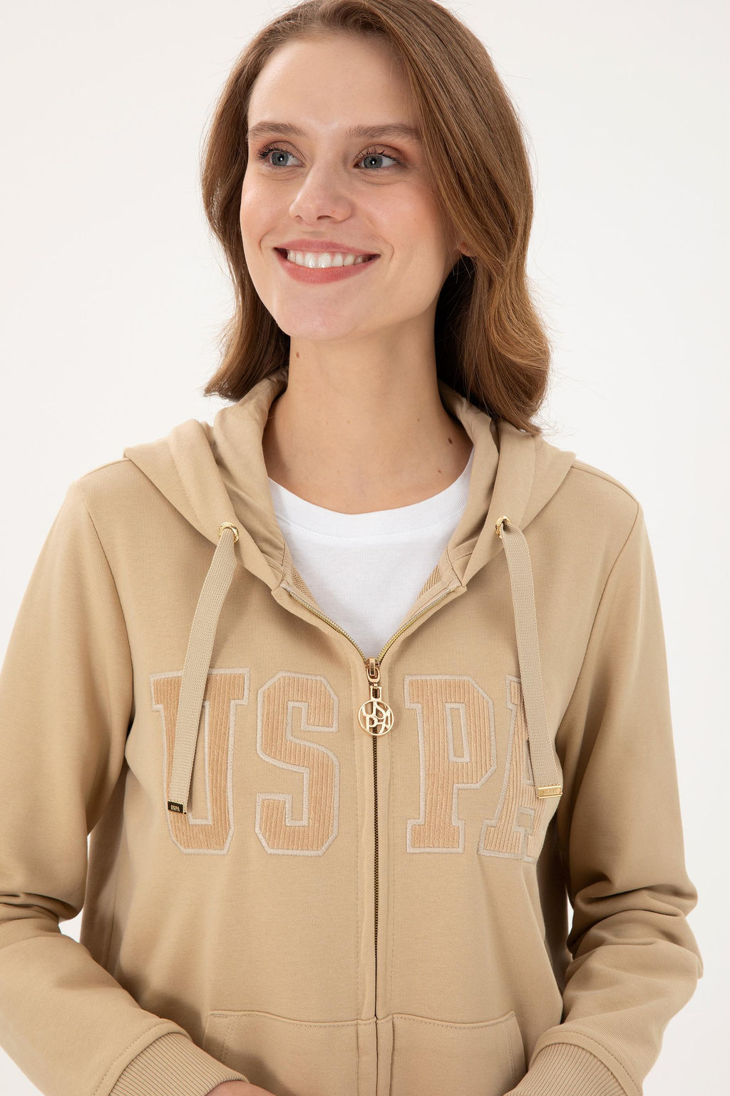 Женская толстовка с капюшоном песочного цвета - U.s. polo assn фото 2