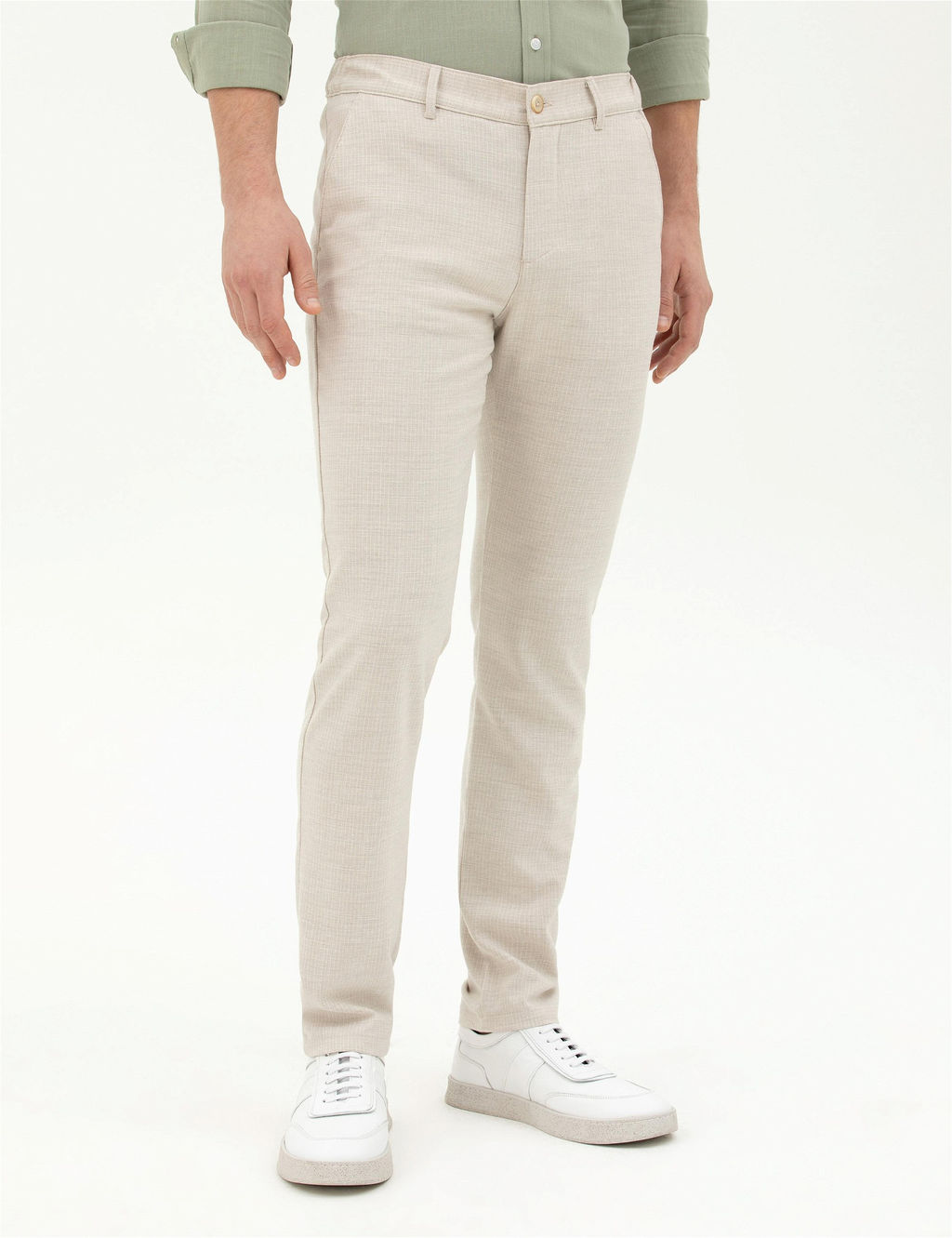 Bej Slim Fit Kanvas Pantolon
