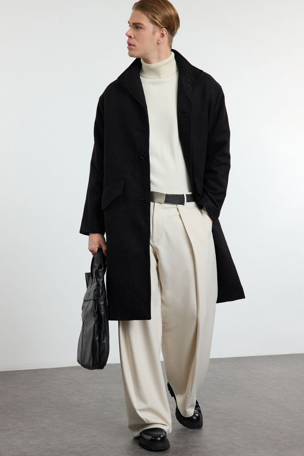Trendyolmilla Man Antrasit Oversize Fit Dik Yaka Uzun Kase K?sl?k Kaban TMNAW25KB00005  фото 11