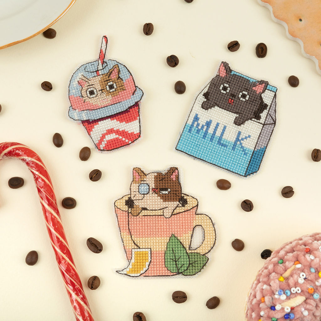 Klart набор для вышивания 8-553 Магниты. Коты прохладительные 7.5 х 7 см