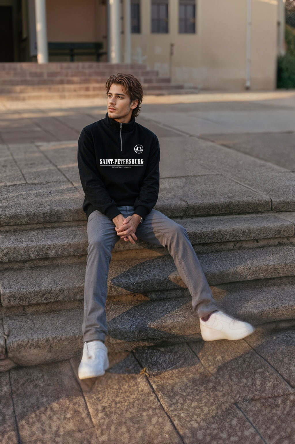 Толстовка мужская с зип-воротником "Saint Petersburg" черный