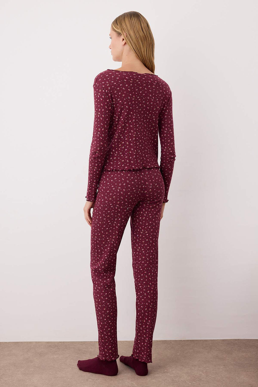 Pembe %100 Pamuklu Cicekli Kurdele/Fiyonklu Fitilli/Pointel Orme Pijama Tak?m? THMAW26PT00070 - Trendyolmilla фото 8