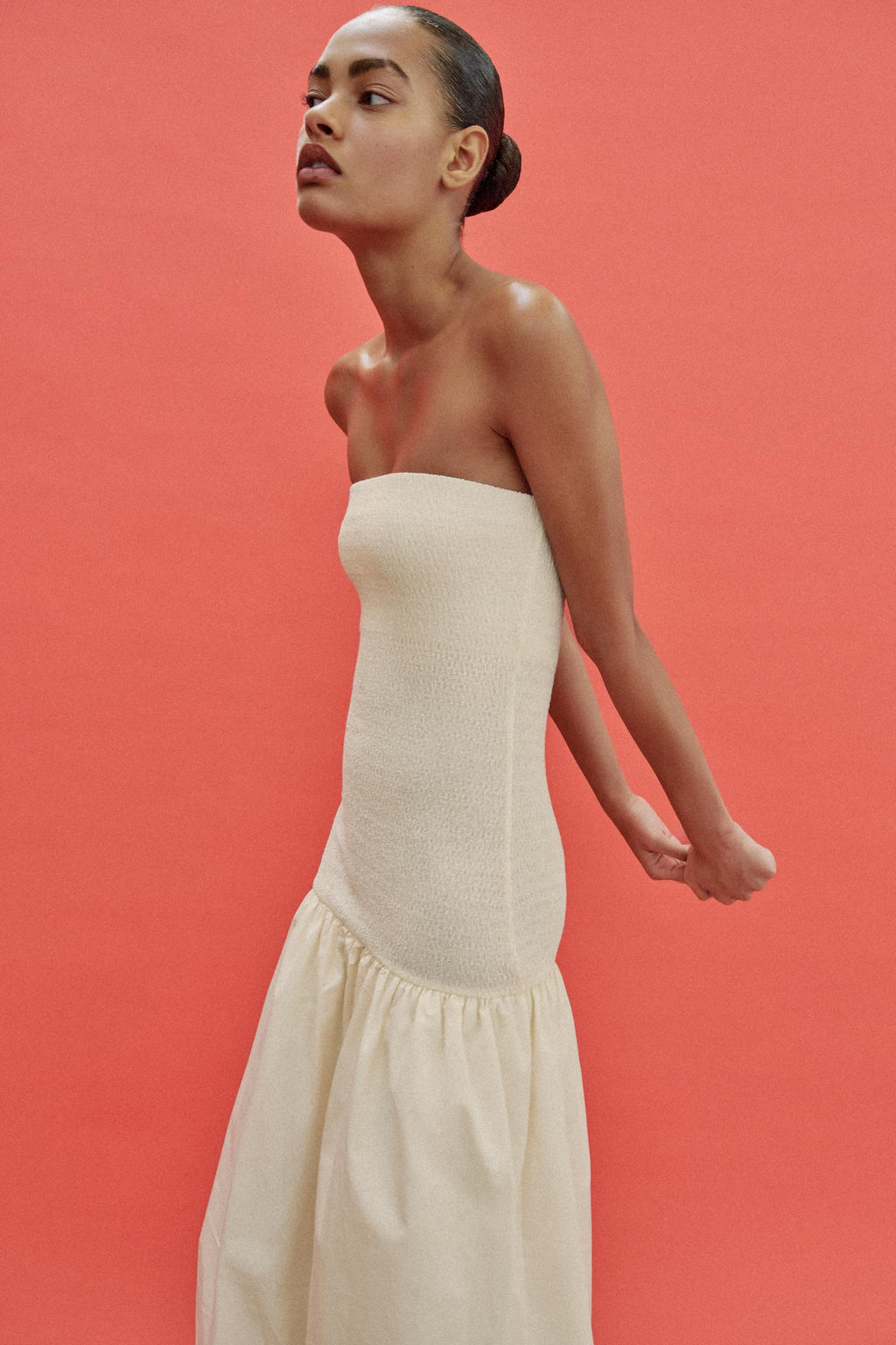 VESTIDO PALABRA DE HONOR COMBINADO