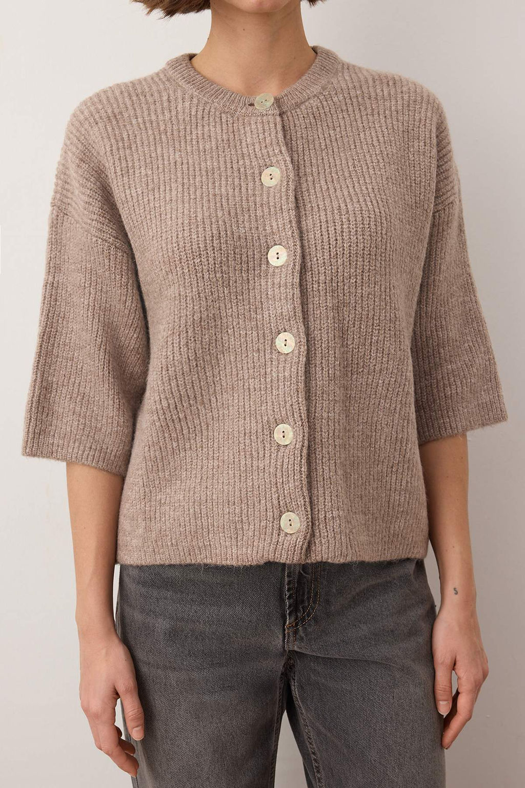 Wardrobe Essentials Vizon Yumusak Dokulu Genis Kal?p K?sa Kol Basic Triko H?rka | TWOAW26HI00251