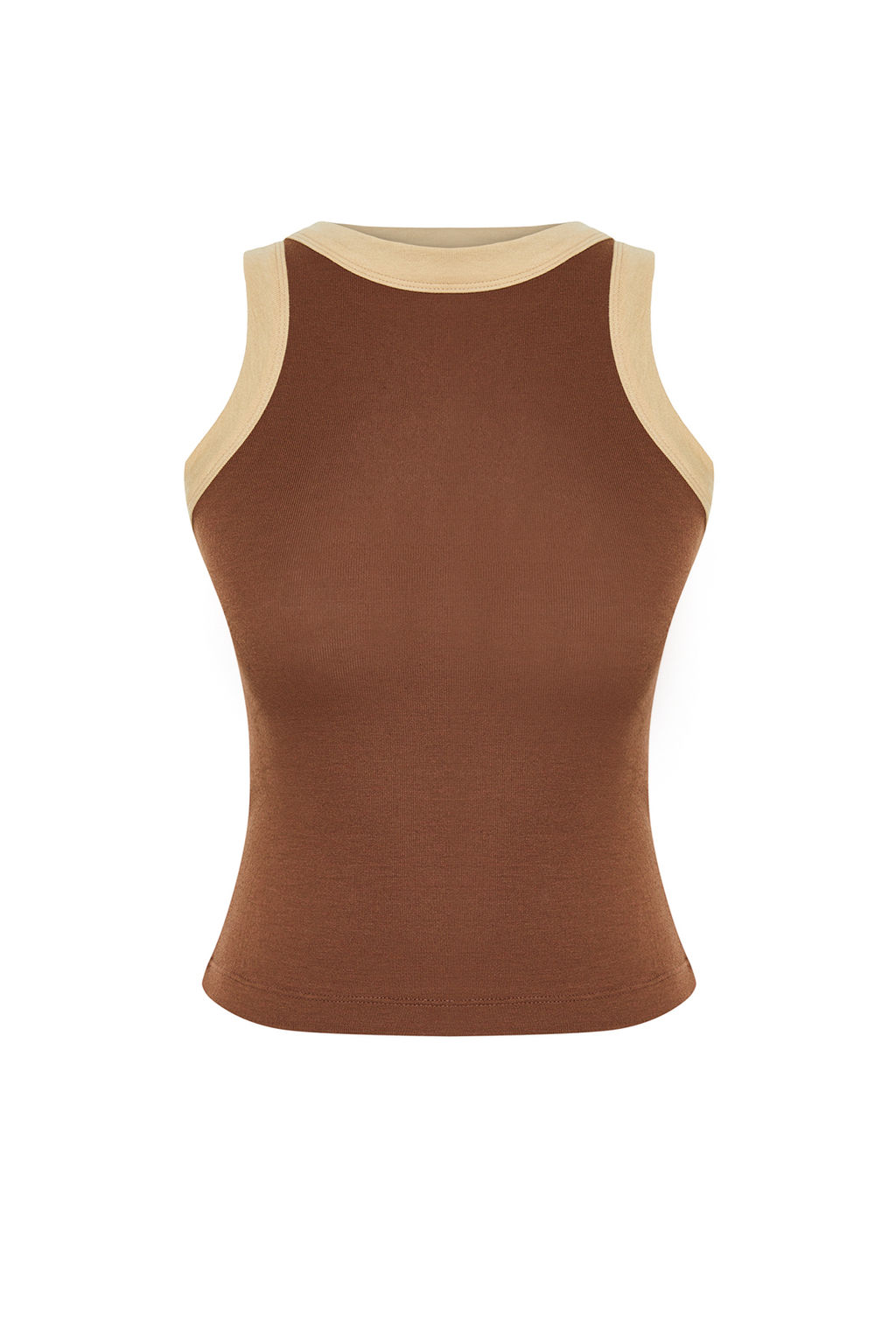 Kahverengi Halter Yaka Kontrast Biye Detayl? Fitilli Esnek Orme Atlet TWOSS24AL00027