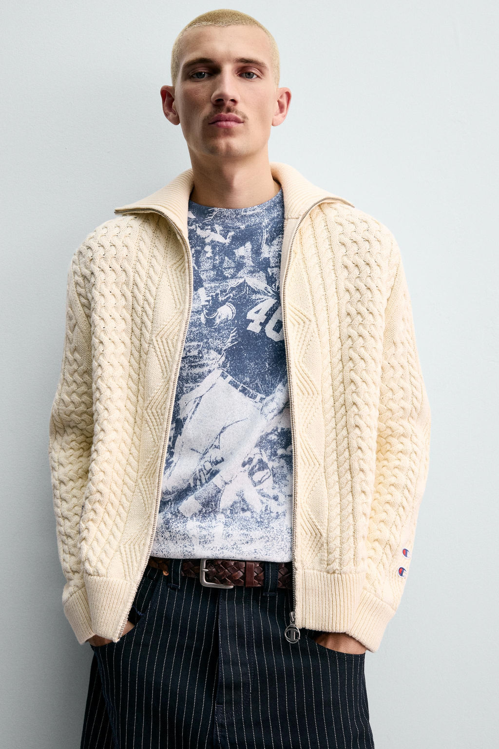CHAMPION® X ZARA JACQUARD CABLE-KNIT CARDIGAN  фото 5