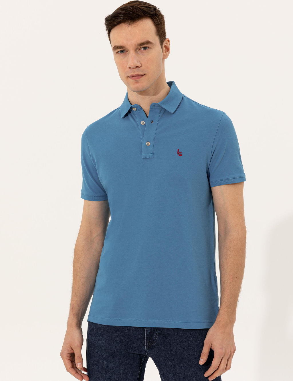 Kobalt Mavi Polo Yaka Slim Fit Basic T-Shirt
