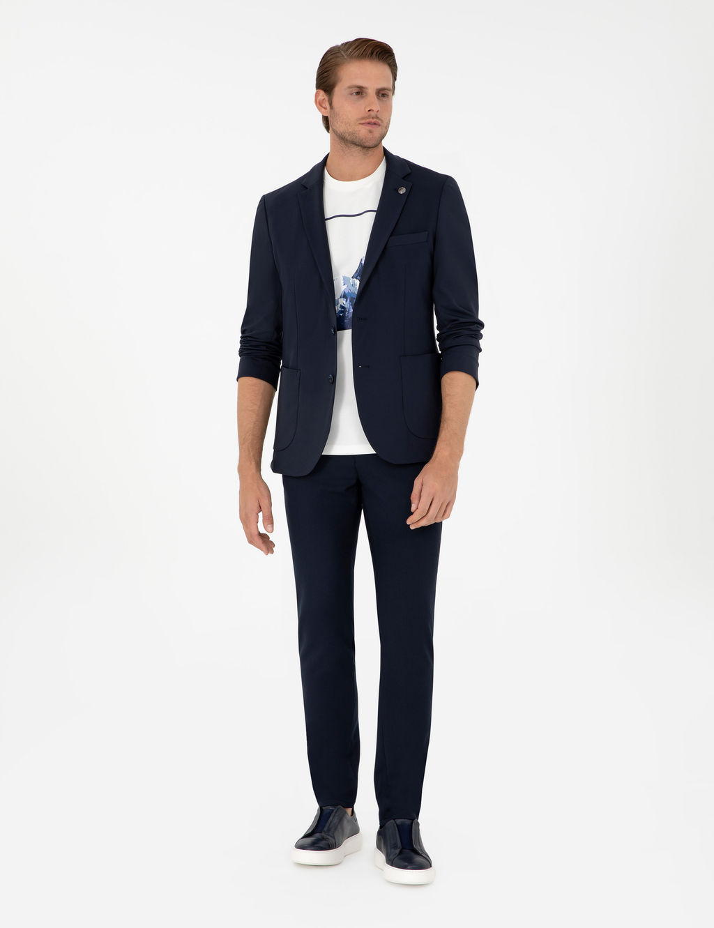 Lacivert Slim Fit _izgili Kanvas Pantolon