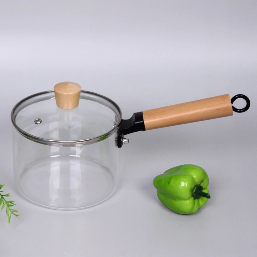 Кастрюля из боросиликатного стекла 1,5л "Хай-Тек" с деревянной ручкой