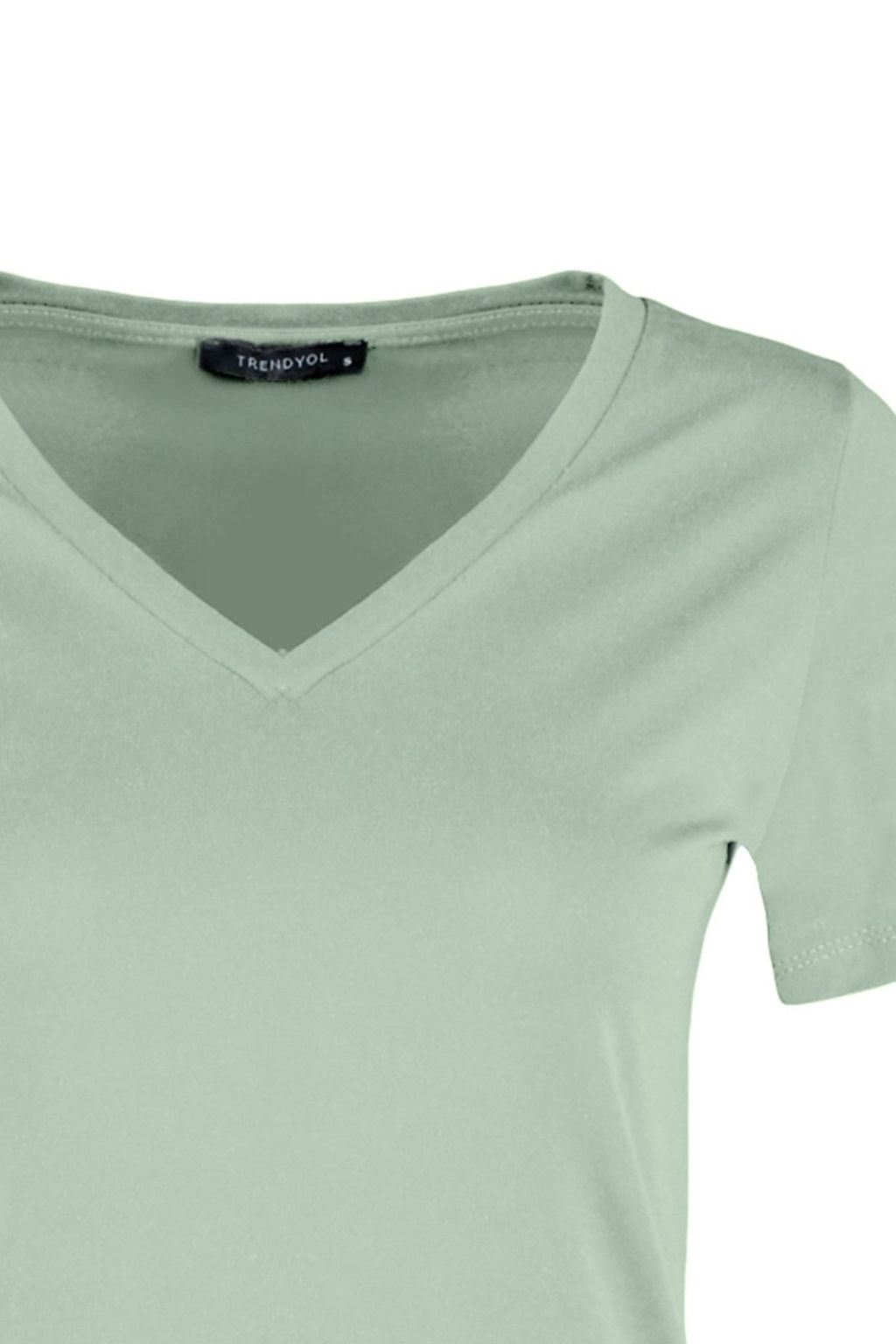 Pembe-Mint %100 Pamuk 2li Paket Basic V Yaka Orme T-Shirt TWOSS23TS00002