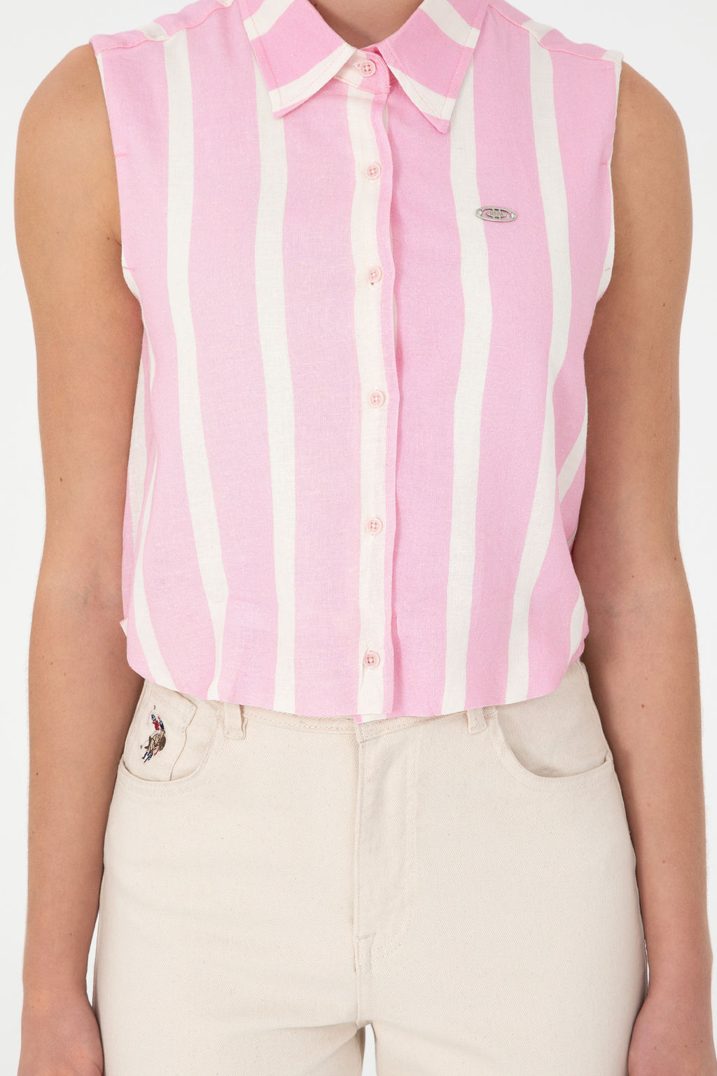 Женская розовая рубашка с коротким рукавом Неожиданная скидка в корзине - U.s. polo assn фото 13