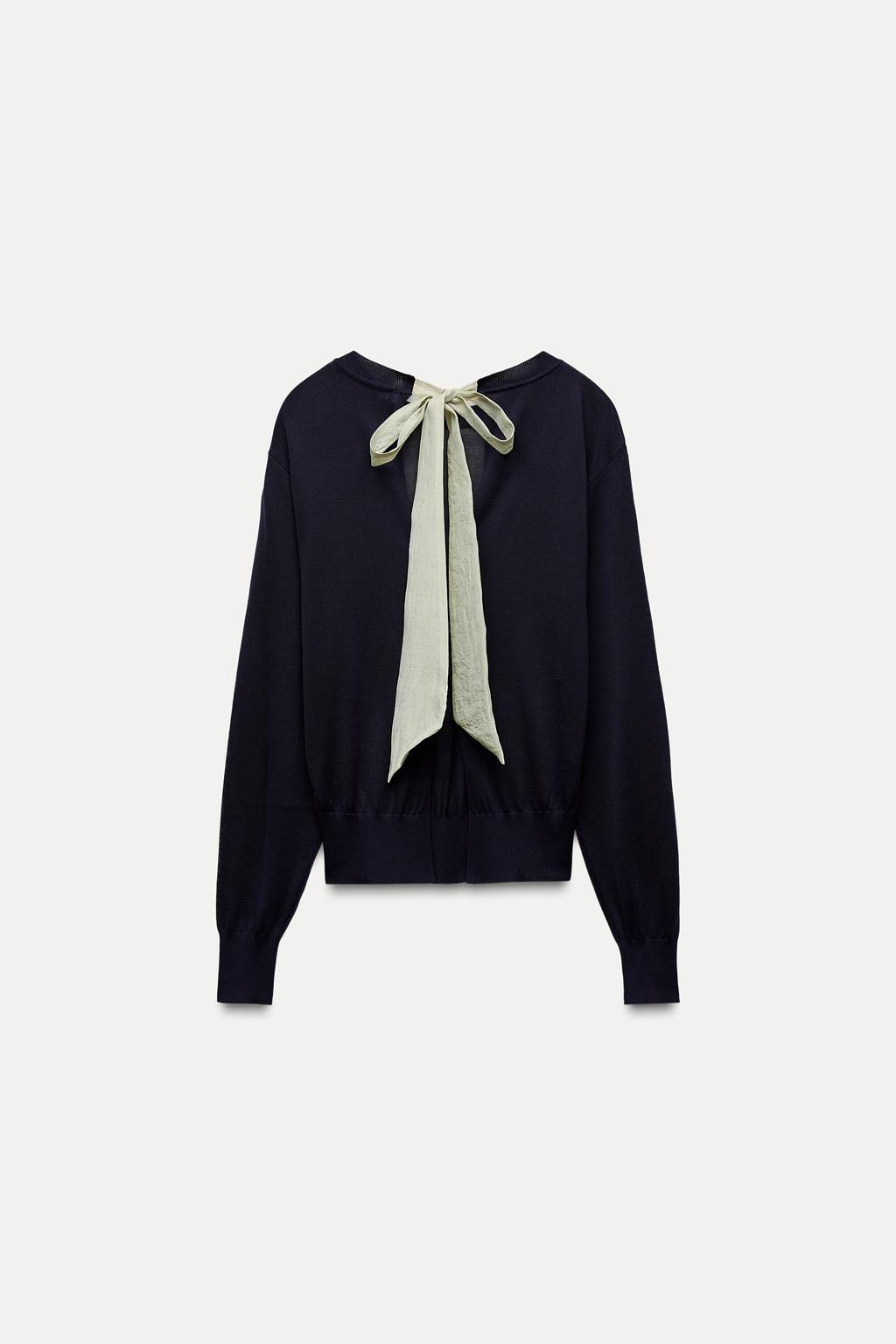 FINE KNIT SWEATER WITH CONTRAST BOW - Zara фото 6