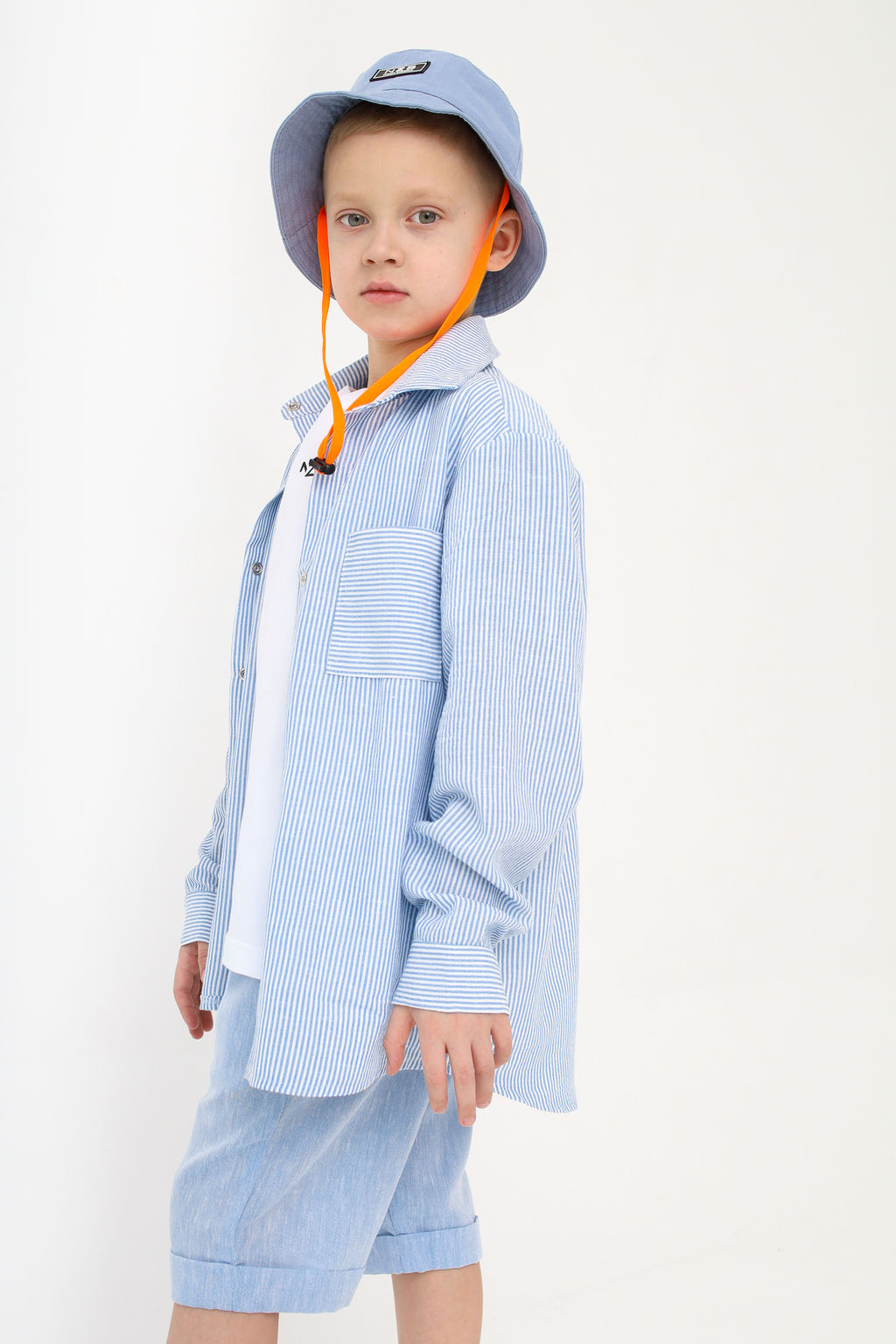 Рубашка-хенли Лен, голубой меланж - Inzibe фото 48