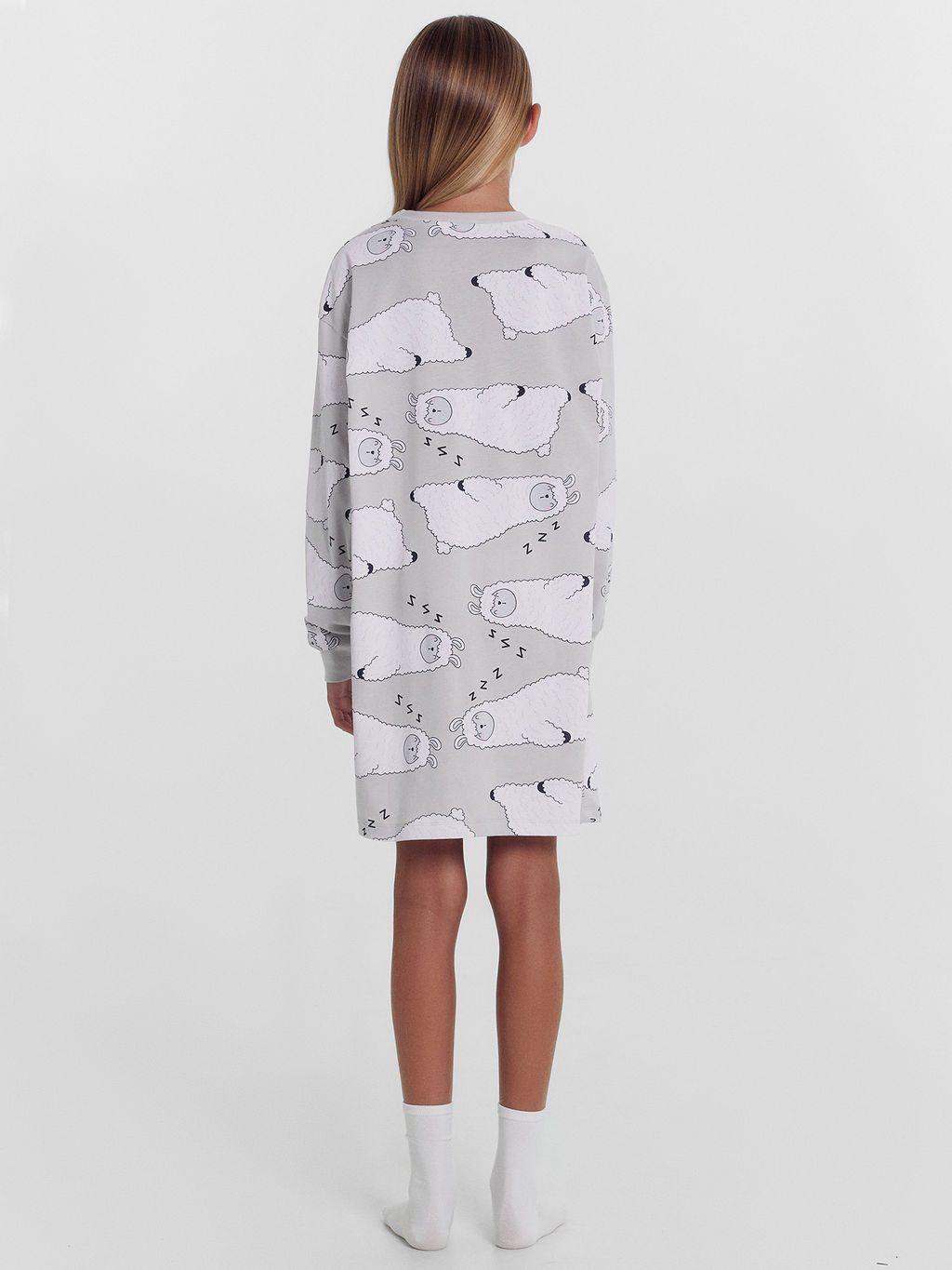 Сорочка ночная для девочек светло-серая с ламами - Mark formelle фото 3