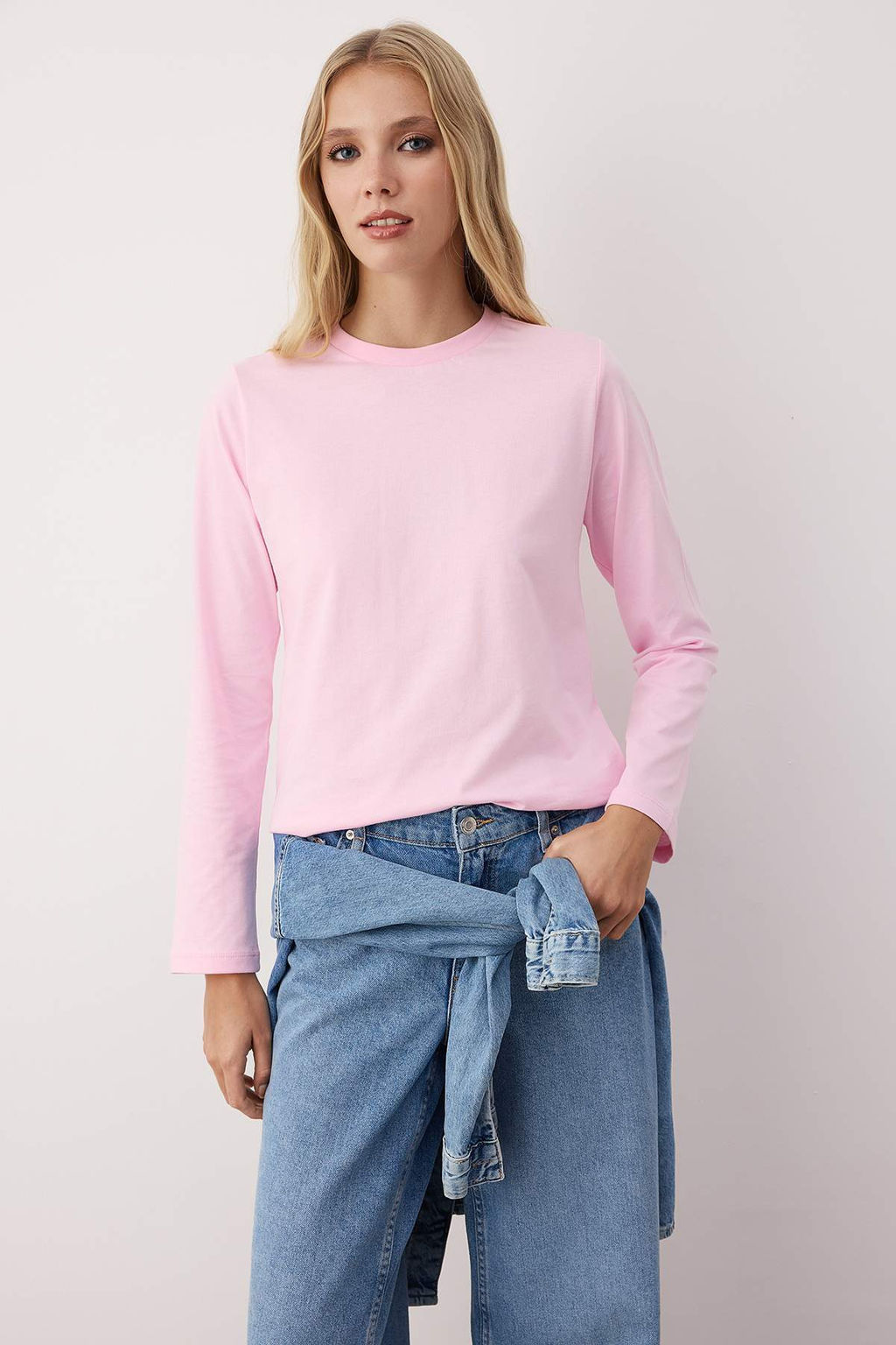 Ac?k Pembe-Tas 2li Paket Bisiklet Yaka Regular/Normal Kesim Orme T-Shirt TWOAW25TS00001