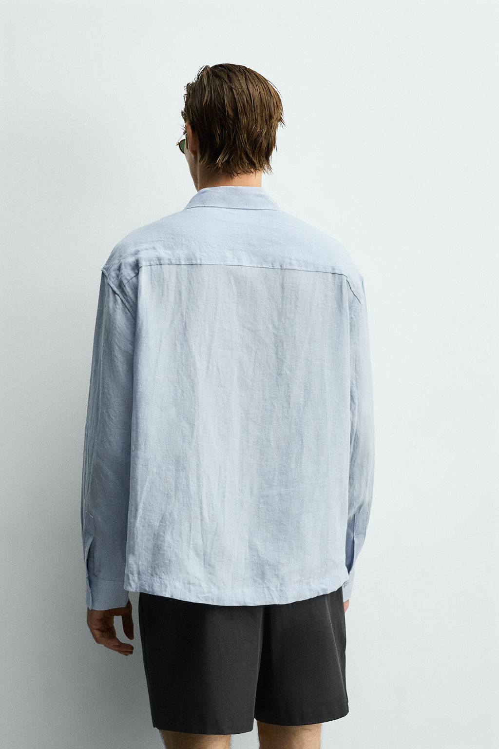 CAMISA RELAXED FIT 100% LINO PLIEGUES / Celeste