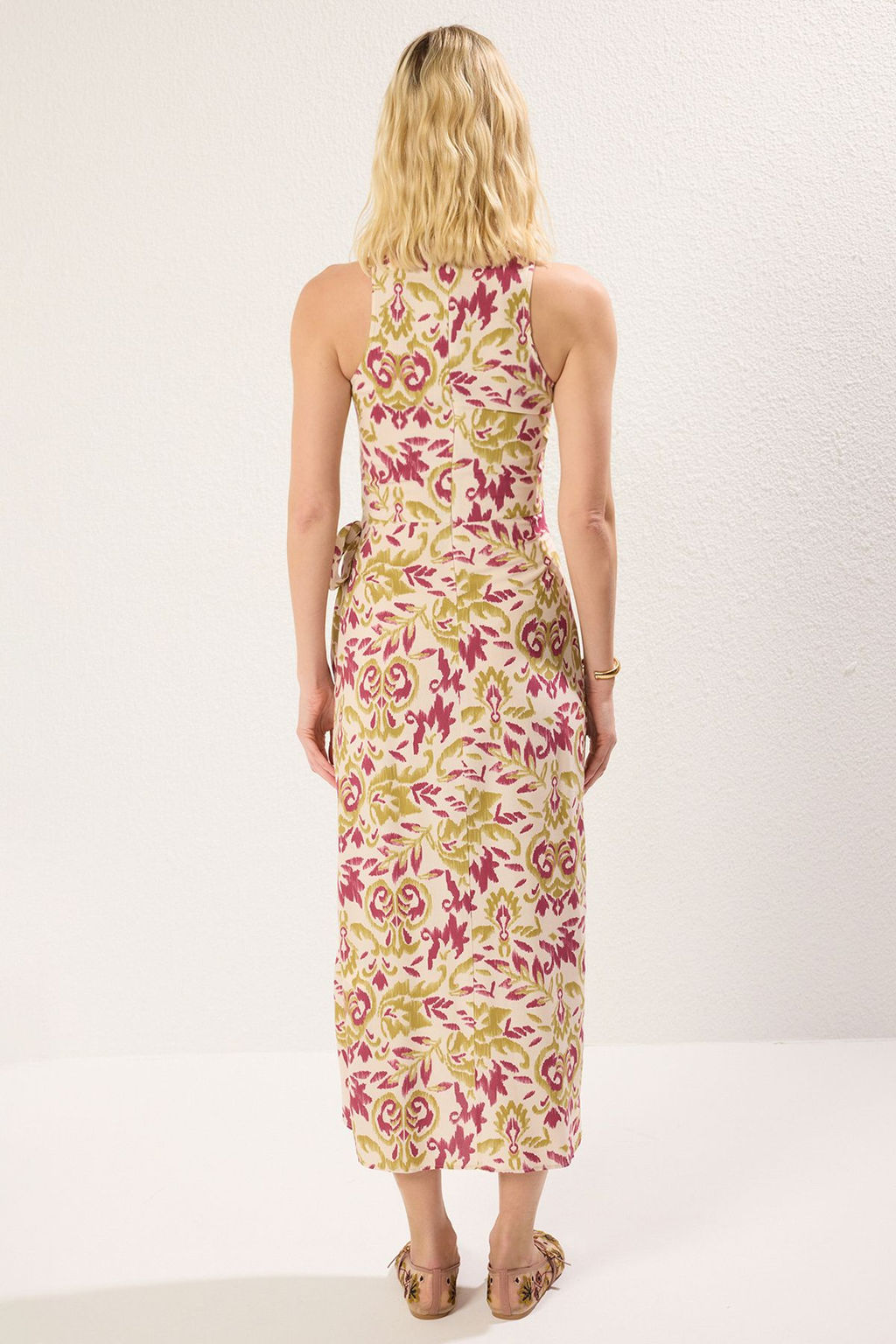 TRENDYOLMILLA Mavi Sal Desenli A-line Baglama Detayl? Midi Dokuma Elbise TWOSS24EL00458  фото 13