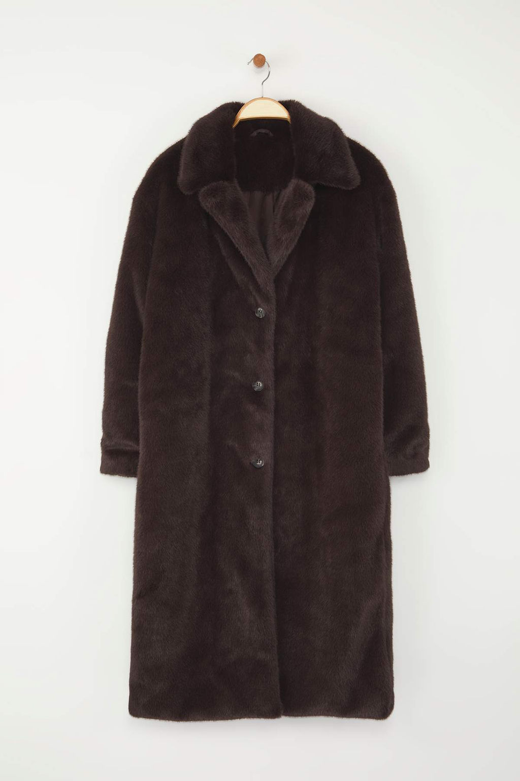 Koyu Kahverengi Kurklu Mono Kapama Oversize Uzun Kaban TWOAW26KB00002 - Trendyolmilla фото 5