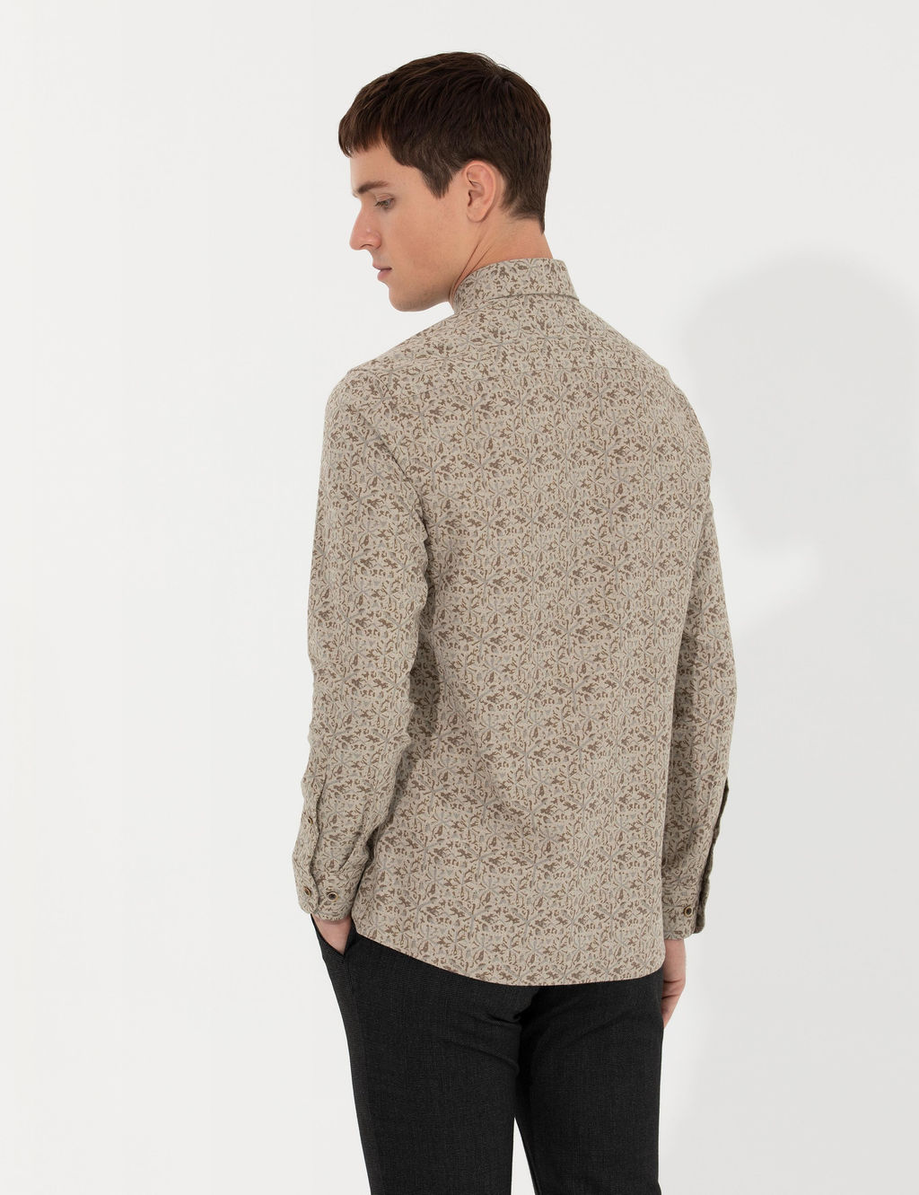 Bej Slim Fit Uzun Kollu G_mlek