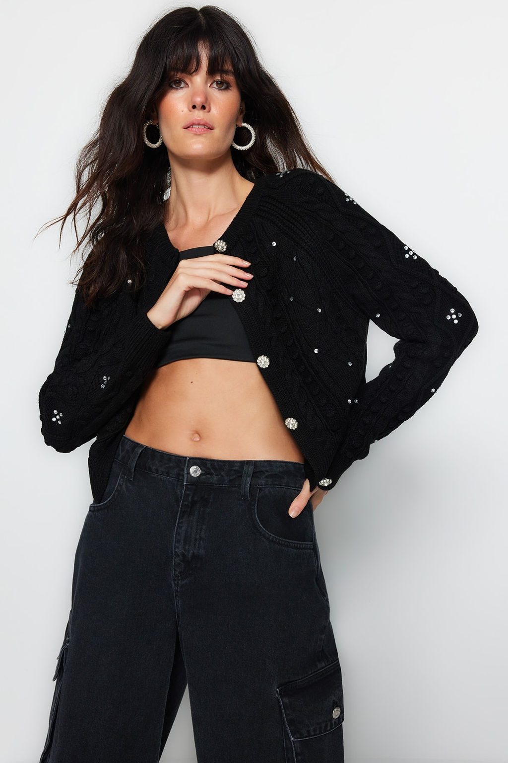 Siyah Cift Tarafl? Kullan?labilen Triko Kazak-H?rka TWOAW24KZ00144