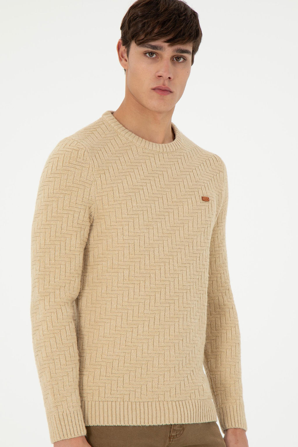 Erkek Slim Fit Bisiklet Yaka Kum Kazak - U.s. polo assn фото 3