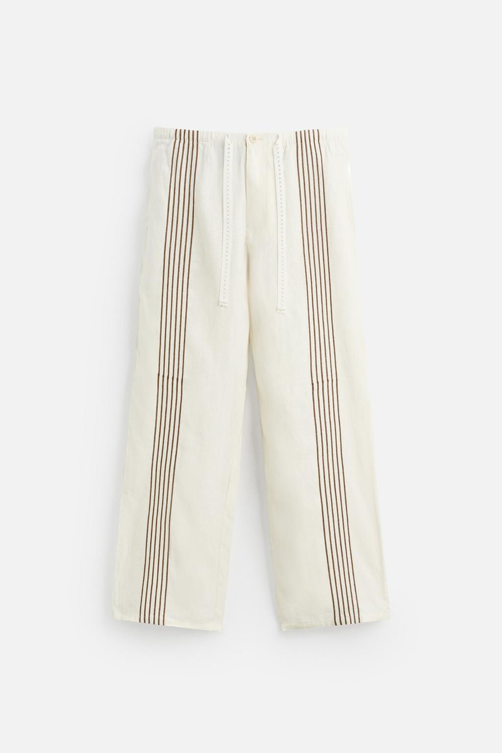 100% LINEN EMBROIDERED TROUSERS - Zara фото 6