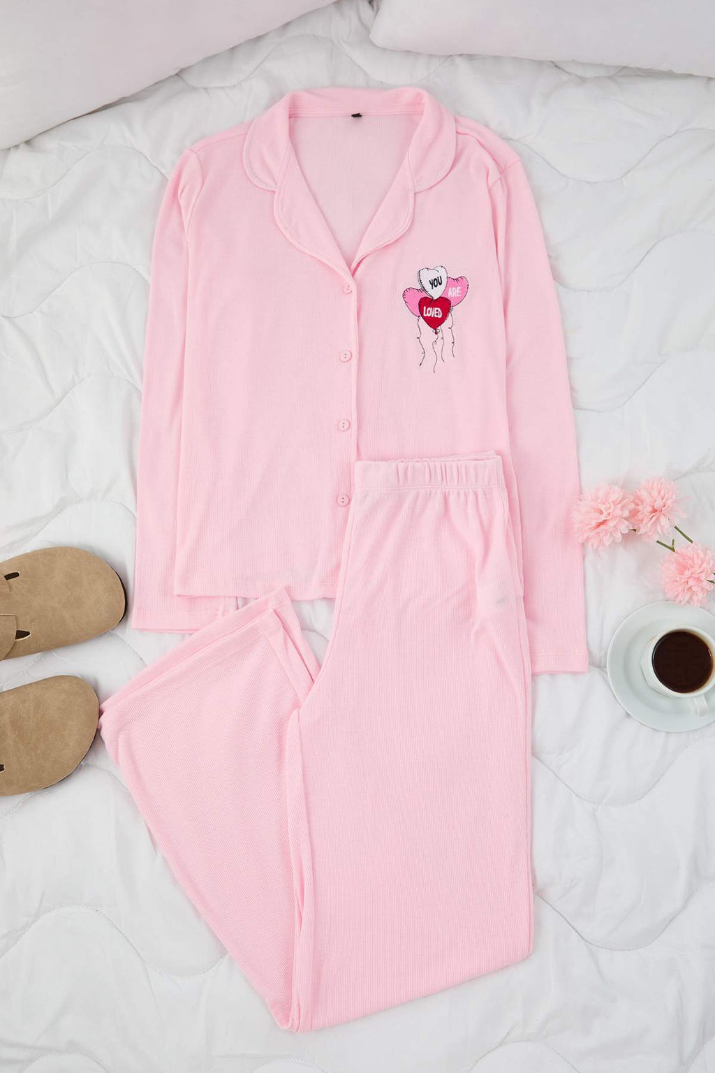 Pembe Kalp Bask?l? Fitilli Orme Pijama Tak?m? THMAW26PT00155 - Trendyolmilla фото 6
